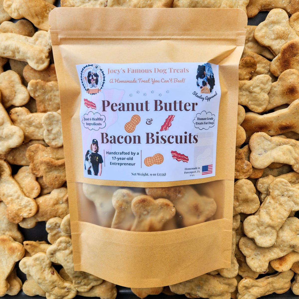 Peanut Butter Bacon Biscuits - Joey's Famous Dog Treats
