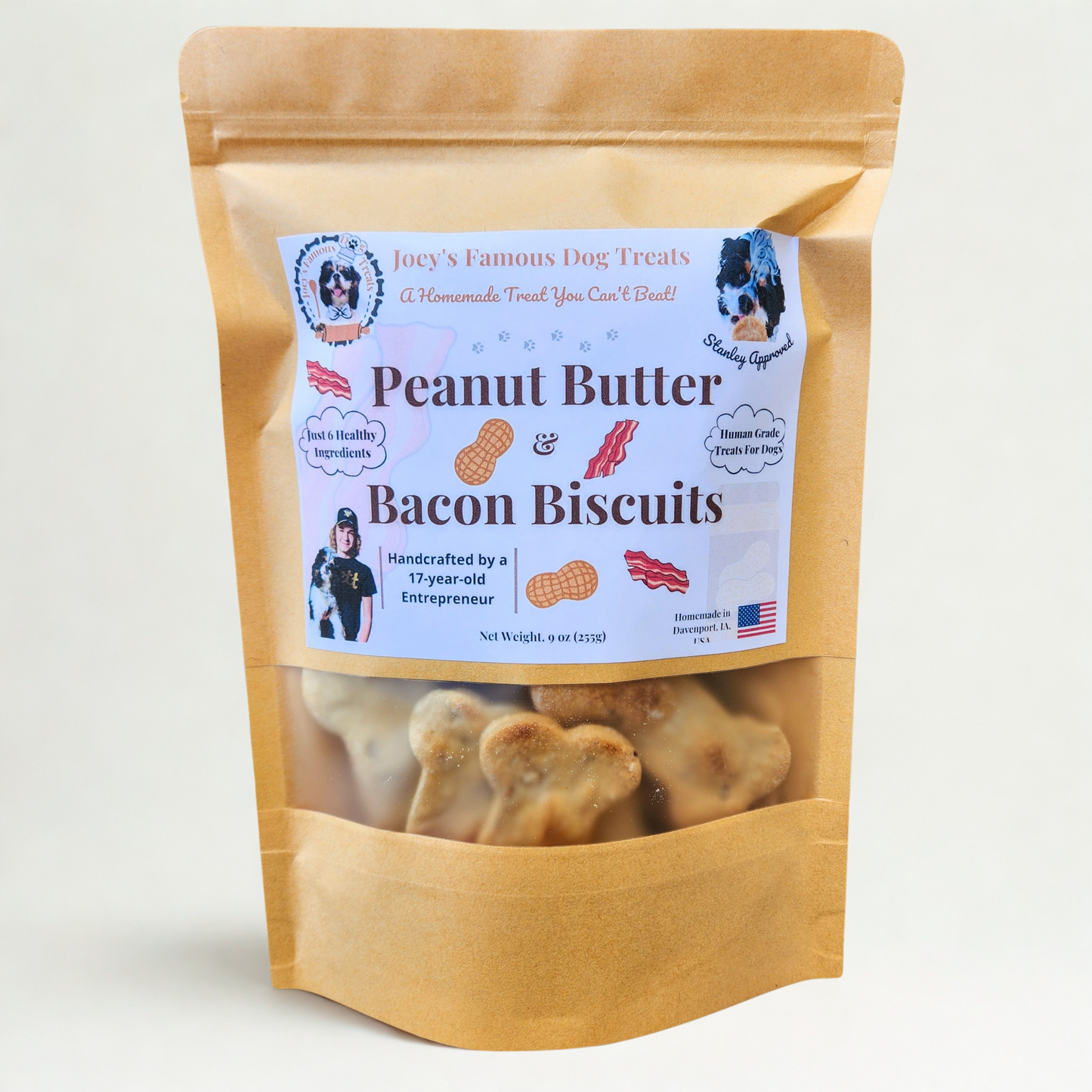 Peanut Butter Bacon Biscuits - Joey's Famous Dog Treats