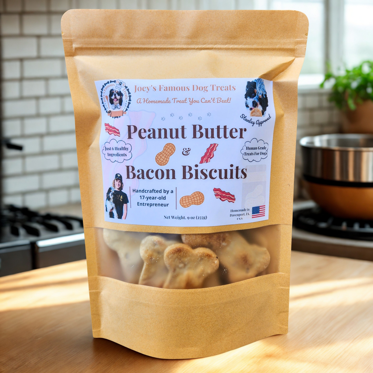 Peanut Butter Bacon Biscuits - Joey's Famous Dog Treats