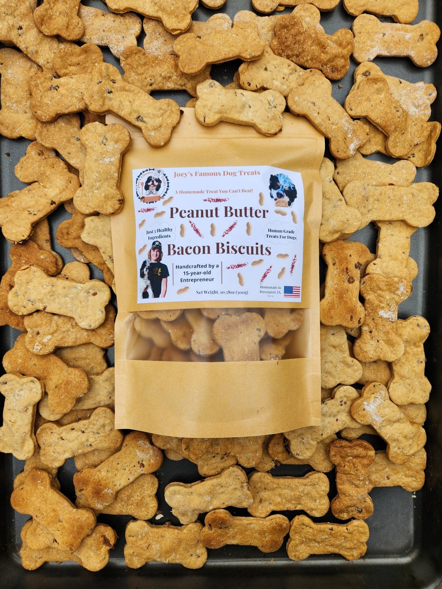 Peanut Butter Bacon Biscuits - Joey's Famous Dog Treats