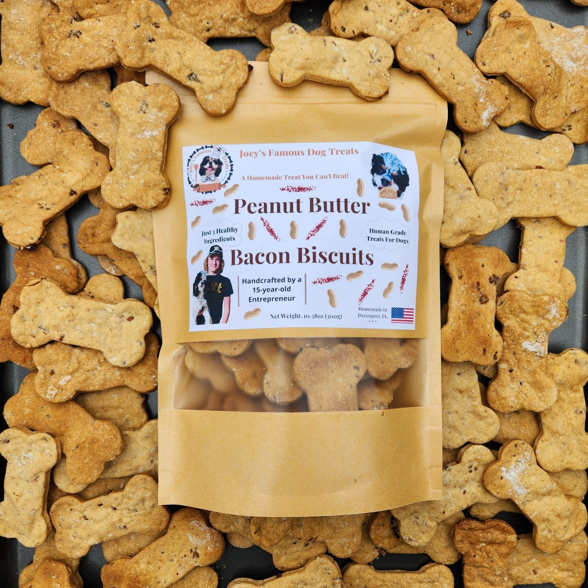 Peanut Butter Bacon Biscuits - Joey's Famous Dog Treats